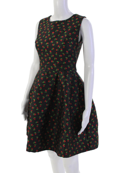 Luisa Perla Womens Sleeveless Floral Pleated Bell Dress Black Size S