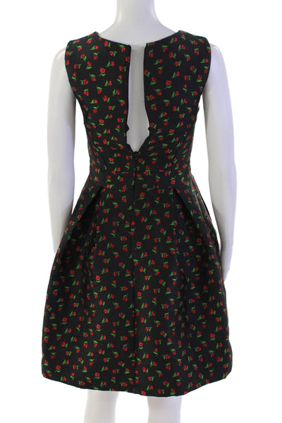 Luisa Perla Womens Sleeveless Floral Pleated Bell Dress Black Size S