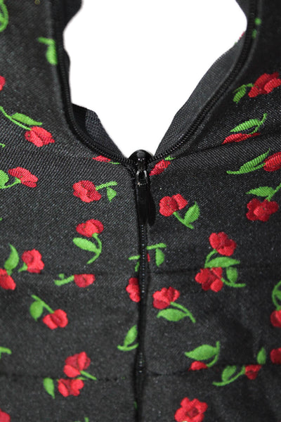 Luisa Perla Womens Sleeveless Floral Pleated Bell Dress Black Size S