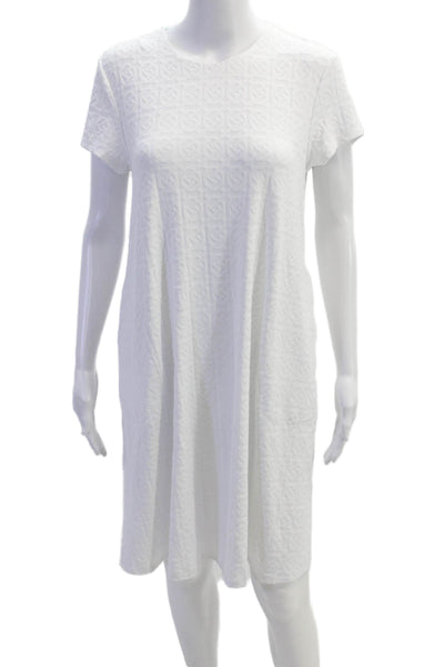 J. Mclaughlin Women's Round Neck Short Sleeves Printed A-Line Dress White Size M