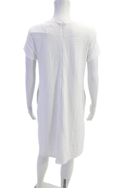 J. Mclaughlin Women's Round Neck Short Sleeves Printed A-Line Dress White Size M