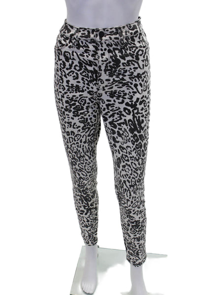 Hudson Women's Button Closure Pocket Animal Print Skiny Pants Black Size 31