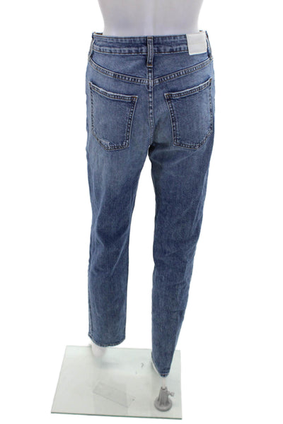 Jonathan Simkhai Womens Cotton Zip Button Straight Leg Denim Jeans Blue Size EUR
