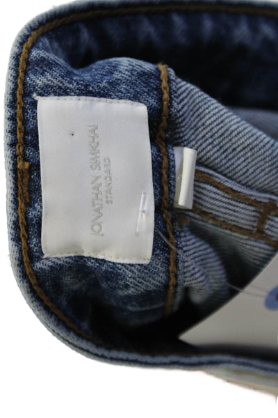 Jonathan Simkhai Womens Cotton Zip Button Straight Leg Denim Jeans Blue Size EUR