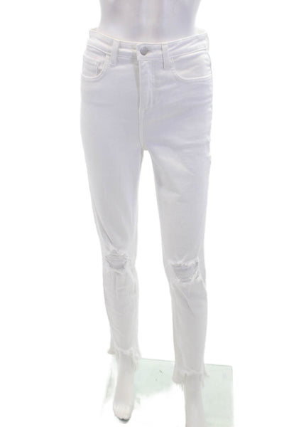 L'Agence Womens Cotton Distressed High-Rise Skinny Jeans White Size 26