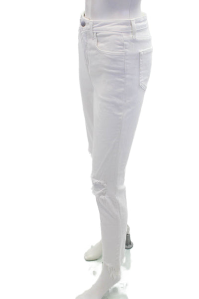 L'Agence Womens Cotton Distressed High-Rise Skinny Jeans White Size 26