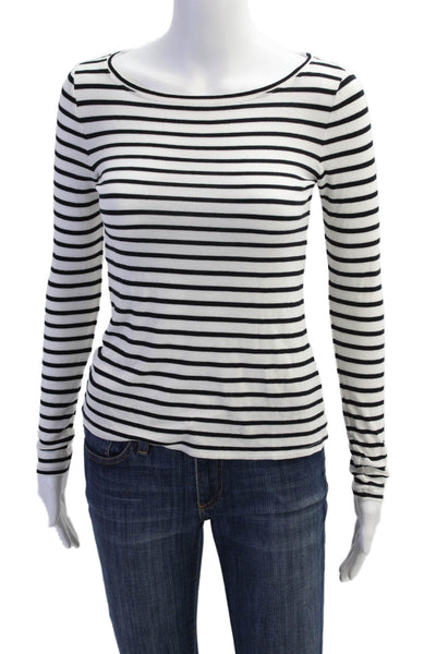 BCBGMAXAZRIA Womens Stretch Striped Long Sleeve Pullover Knit Top White Size S