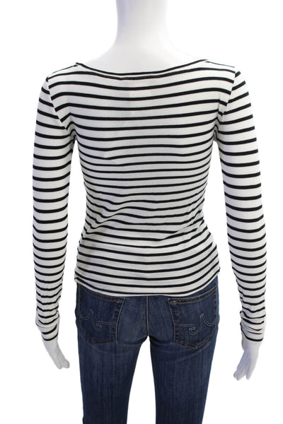 BCBGMAXAZRIA Womens Stretch Striped Long Sleeve Pullover Knit Top White Size S