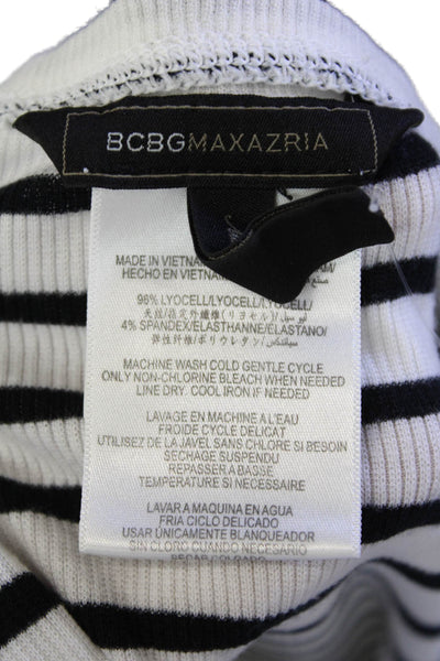 BCBGMAXAZRIA Womens Stretch Striped Long Sleeve Pullover Knit Top White Size S