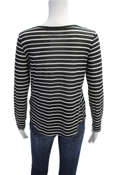 Splendid Womens Striped Round Neck Pullover Long Sleeve Knit Top Black Size M