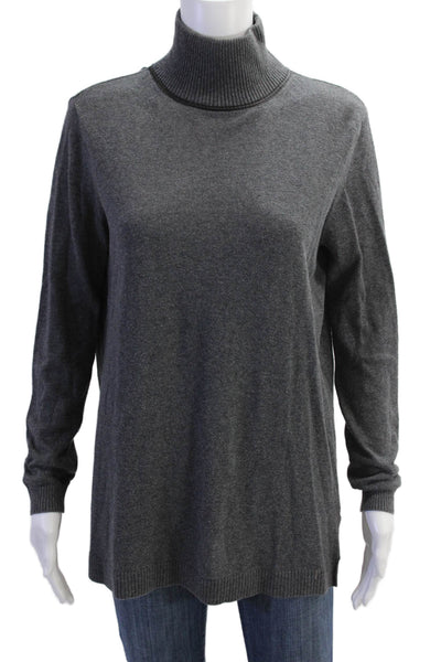 525 America Womens Cotton Blend High Neck Open Back Sweater Top Gray Size S