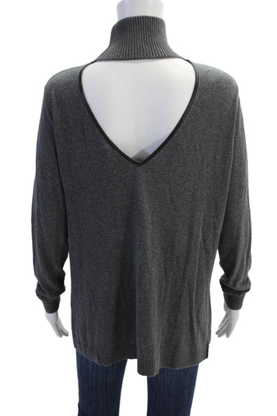 525 America Womens Cotton Blend High Neck Open Back Sweater Top Gray Size S