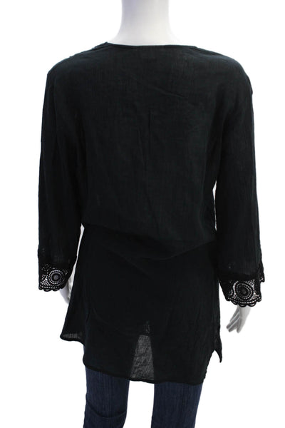 La Blanca Womens Cotton Embroidered Long Sleeve Pullover Tunic Top Black Size XS