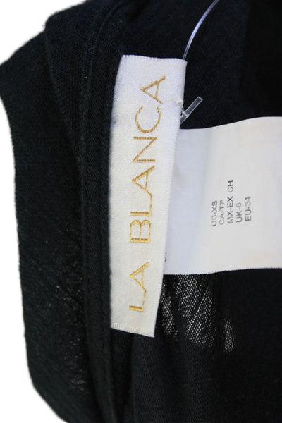 La Blanca Womens Cotton Embroidered Long Sleeve Pullover Tunic Top Black Size XS