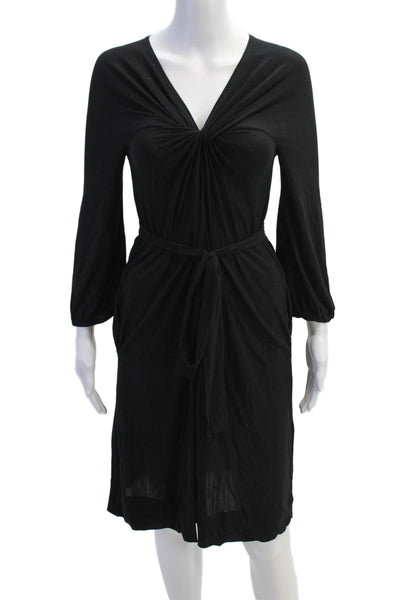 DKNY Womens Stretch V-Neck Twist Front Long Sleeve Mini Dress Black Size XP