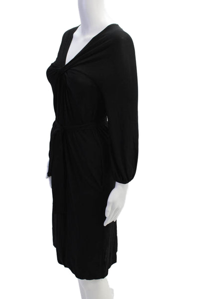 DKNY Womens Stretch V-Neck Twist Front Long Sleeve Mini Dress Black Size XP
