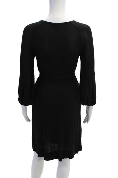 DKNY Womens Stretch V-Neck Twist Front Long Sleeve Mini Dress Black Size XP