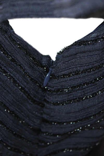 Milly Womens Sparkly Striped V-Neck Knee Length Short Sleeve Dress Navy Size 6