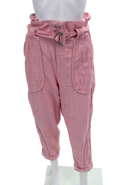 IRO Womens Cotton Belted Four Pocket High-Rise Tapered Pants Pink Size 38