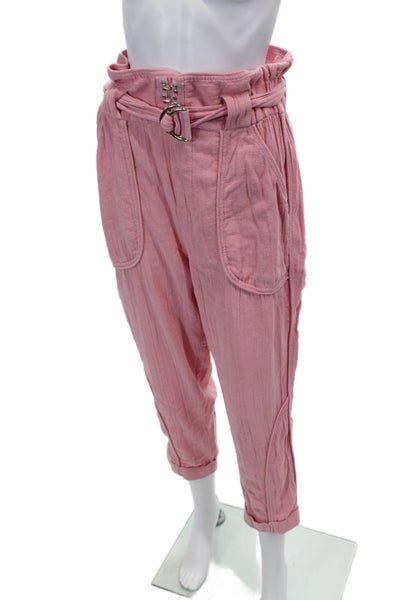 IRO Womens Cotton Belted Four Pocket High-Rise Tapered Pants Pink Size 38