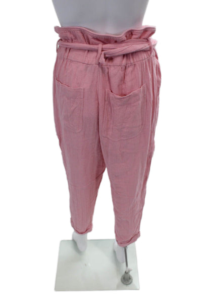 IRO Womens Cotton Belted Four Pocket High-Rise Tapered Pants Pink Size 38