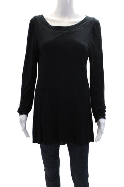 Velvet Womens Stretch Long Sleeve Round Neck Pullover Blouse Black Size M
