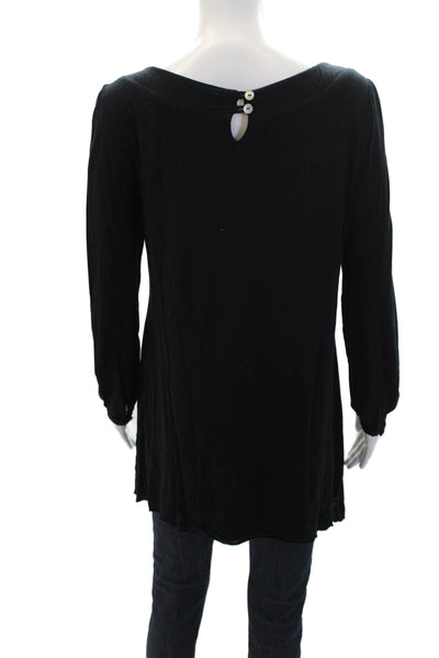 Velvet Womens Stretch Long Sleeve Round Neck Pullover Blouse Black Size M