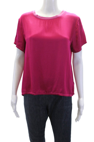 Nation LTD Womens Short Sleeve Round Neck Basic Blouse Top Pink Size M