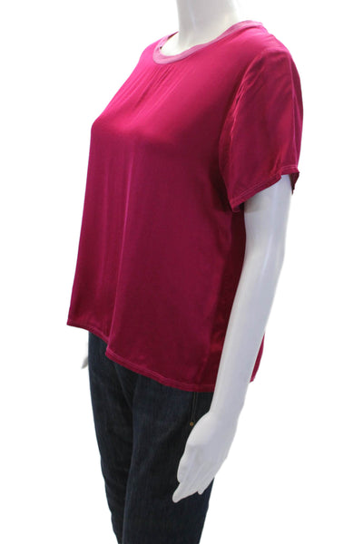 Nation LTD Womens Short Sleeve Round Neck Basic Blouse Top Pink Size M
