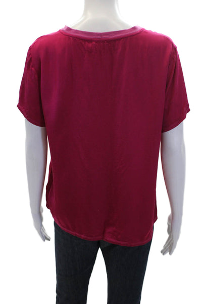 Nation LTD Womens Short Sleeve Round Neck Basic Blouse Top Pink Size M