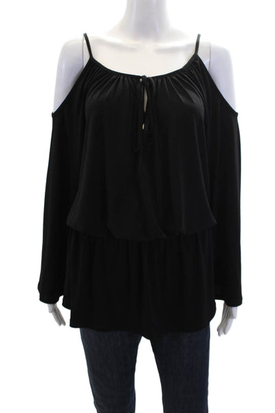 Veronica M Womens Long Sleeve Scoop Neck Blouson Top Solid Black Size L