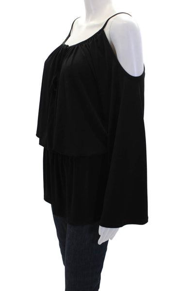 Veronica M Womens Long Sleeve Scoop Neck Blouson Top Solid Black Size L