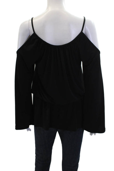 Veronica M Womens Long Sleeve Scoop Neck Blouson Top Solid Black Size L