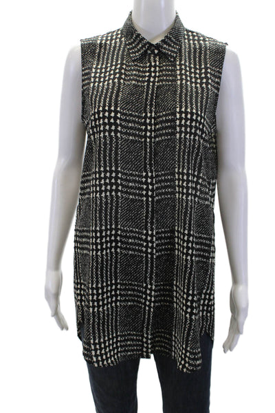J Crew Womens Geometric Sleeveless Button-Down Blouse Top Black Size 6T