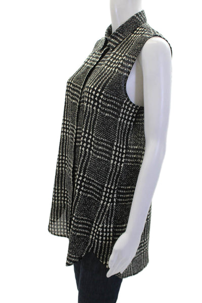 J Crew Womens Geometric Sleeveless Button-Down Blouse Top Black Size 6T