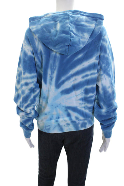 Warm Womens Tie-Dye Long Sleeve Drawstring Full Zippered Hoodie Blue Size S