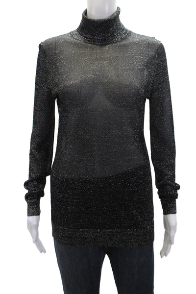 Michael Michael Kors Womens Metallic Long Sleeve Mesh Turtleneck Black Size S