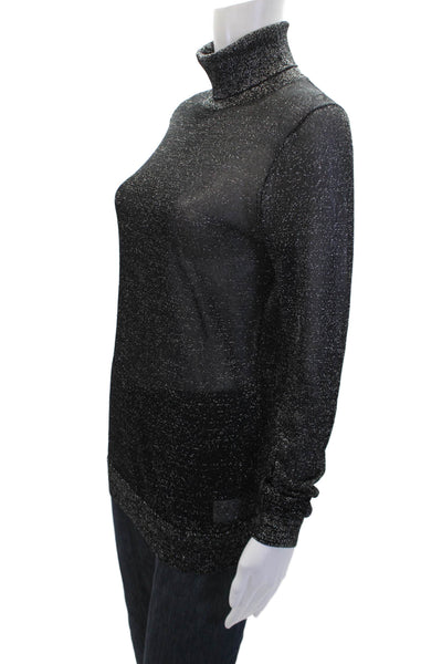 Michael Michael Kors Womens Metallic Long Sleeve Mesh Turtleneck Black Size S