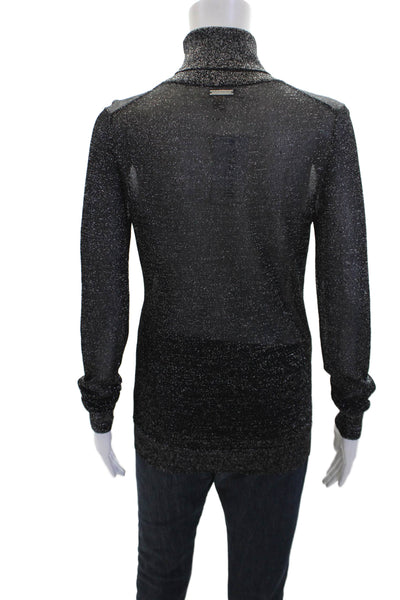 Michael Michael Kors Womens Metallic Long Sleeve Mesh Turtleneck Black Size S
