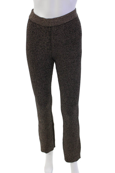 House of Harlow 1960 Womens High Rise Metallic Ribbed Flared Pants Gold Size XS