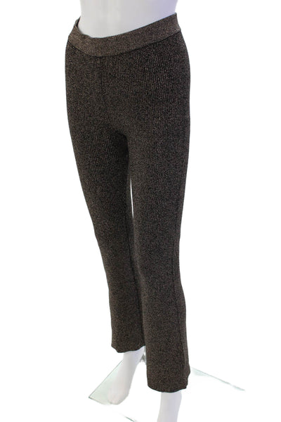 House of Harlow 1960 Womens High Rise Metallic Ribbed Flared Pants Gold Size XS