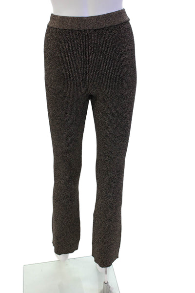 House of Harlow 1960 Womens High Rise Metallic Ribbed Flared Pants Gold Size XS
