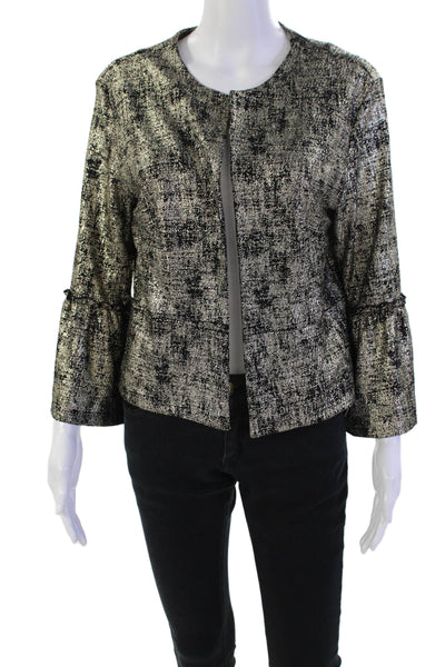 Veronica M Women's Bell Sleeves Round Neck Unlined Jacket Gold Size L