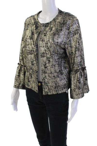 Veronica M Women's Bell Sleeves Round Neck Unlined Jacket Gold Size L