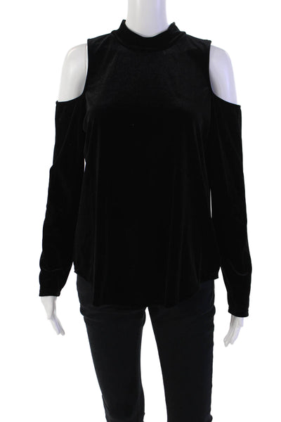 Veronica M Women's Mock Neck Long Sleeves Cold Shoulder Blouse Black Size L