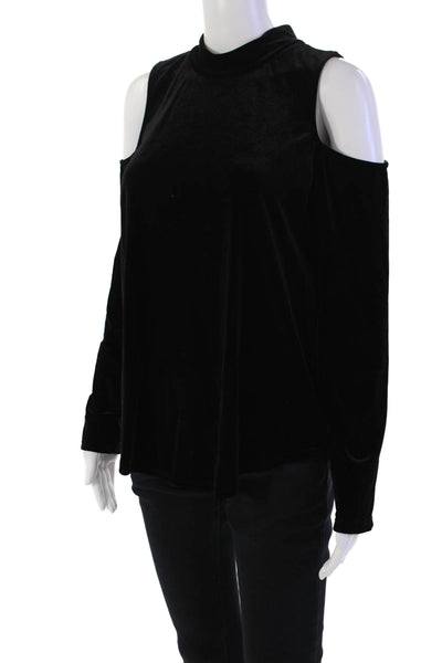Veronica M Women's Mock Neck Long Sleeves Cold Shoulder Blouse Black Size L