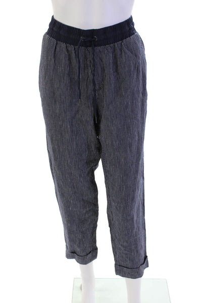 Athleta Women's Drawstring Waist Cuffed Hem Casual Pants Blue Striped Size 12