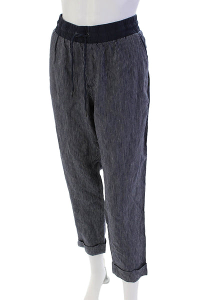 Athleta Women's Drawstring Waist Cuffed Hem Casual Pants Blue Striped Size 12
