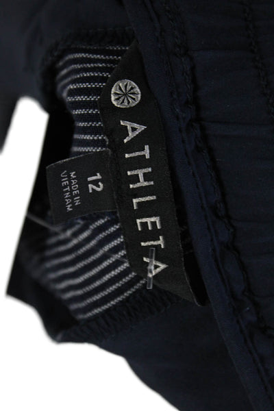 Athleta Women's Drawstring Waist Cuffed Hem Casual Pants Blue Striped Size 12
