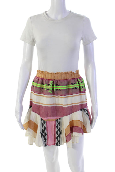 Devotion Womens Cotton Geometric Print Ruffled Hem Mini Skirt Multicolor Size S